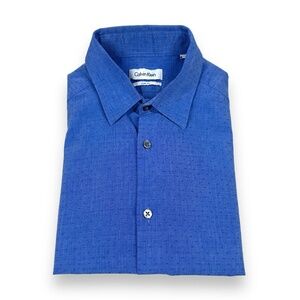 Calvin Klein Shirt Mens Size‎ 15.5 34/35 Blue Slim Fit Long Sleeve Button Down